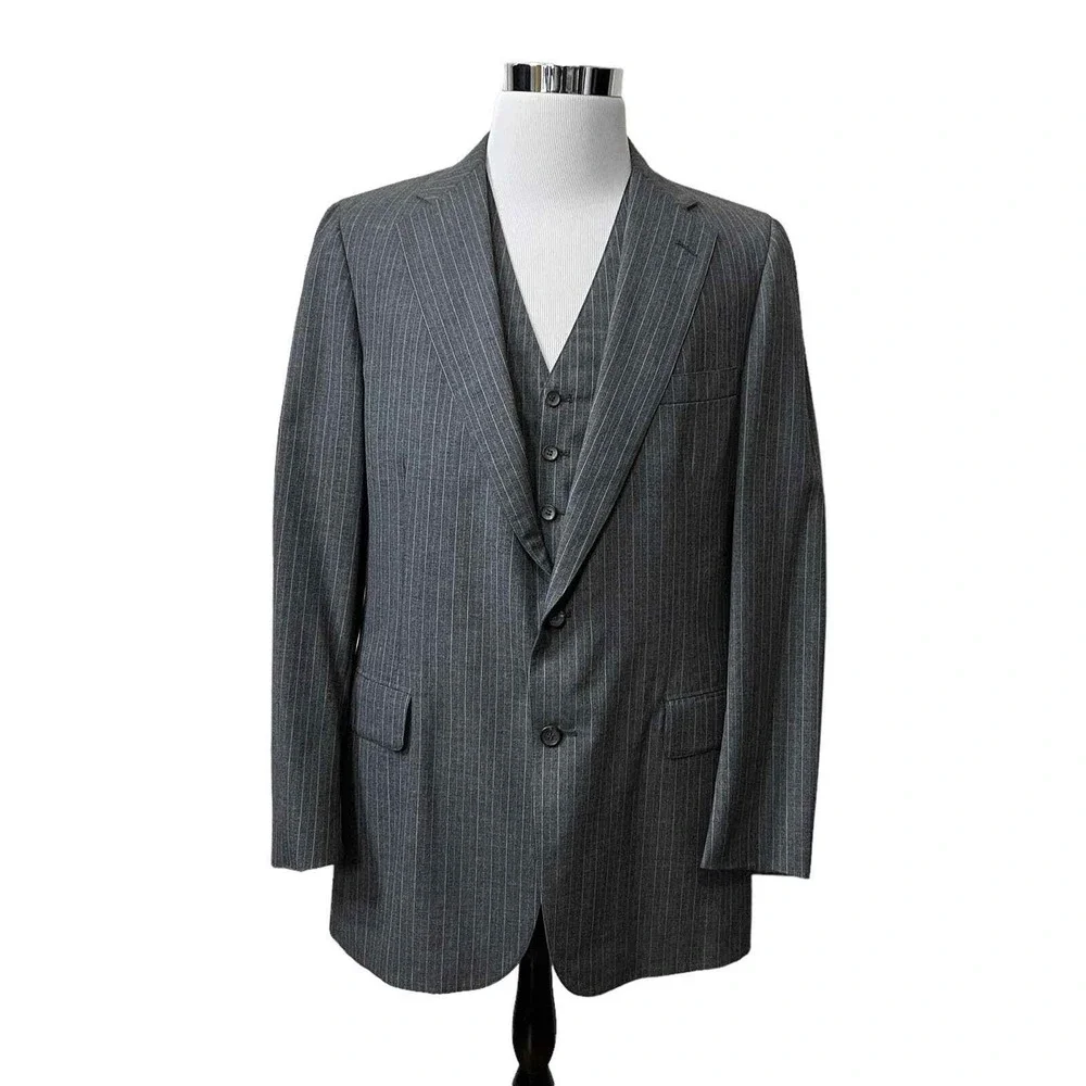 Vintage Chaps by Ralph Lauren Mens 100% Virgin Wool Pinstripe Waistcoat & Blazer